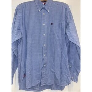 Men's Tommy Hilfiger Blue Plaid Button Down Shirt 100%‎ Cotton/ Size Medium